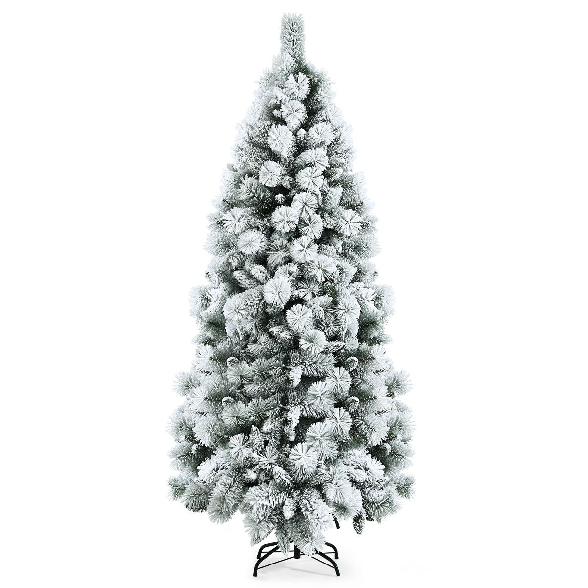Costway 5ft/6ft/7ft Snow Flocked Hinged Artificial Slim Christmas Tree with Pine Needles | Target