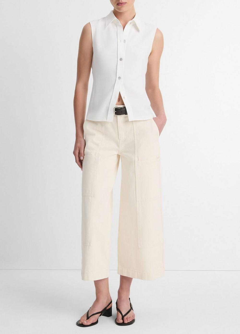 Women's Sleeveless Button-Front Shirt, Off White, Size S Vince | Vince LLC