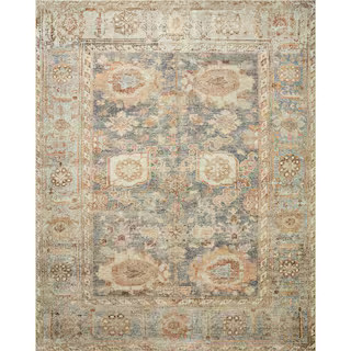 Margot Ocean/Spice 7 ft. 6 in. x 9 ft. 6 in. Bohemian Vintage Printed Plush Area Rug | The Home Depot