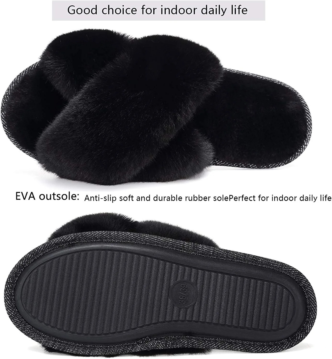 Slippers for Women Open Toe Indoor Cross Band Fuzzy House Shoes Soft and Fluffy Cozy Slide Sandal... | Amazon (US)