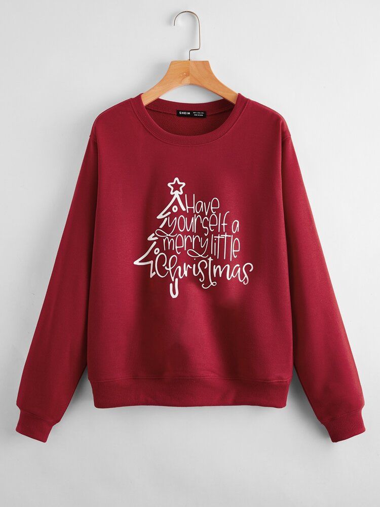 Christmas Tree And Slogan Graphic Sweatshirt | SHEIN