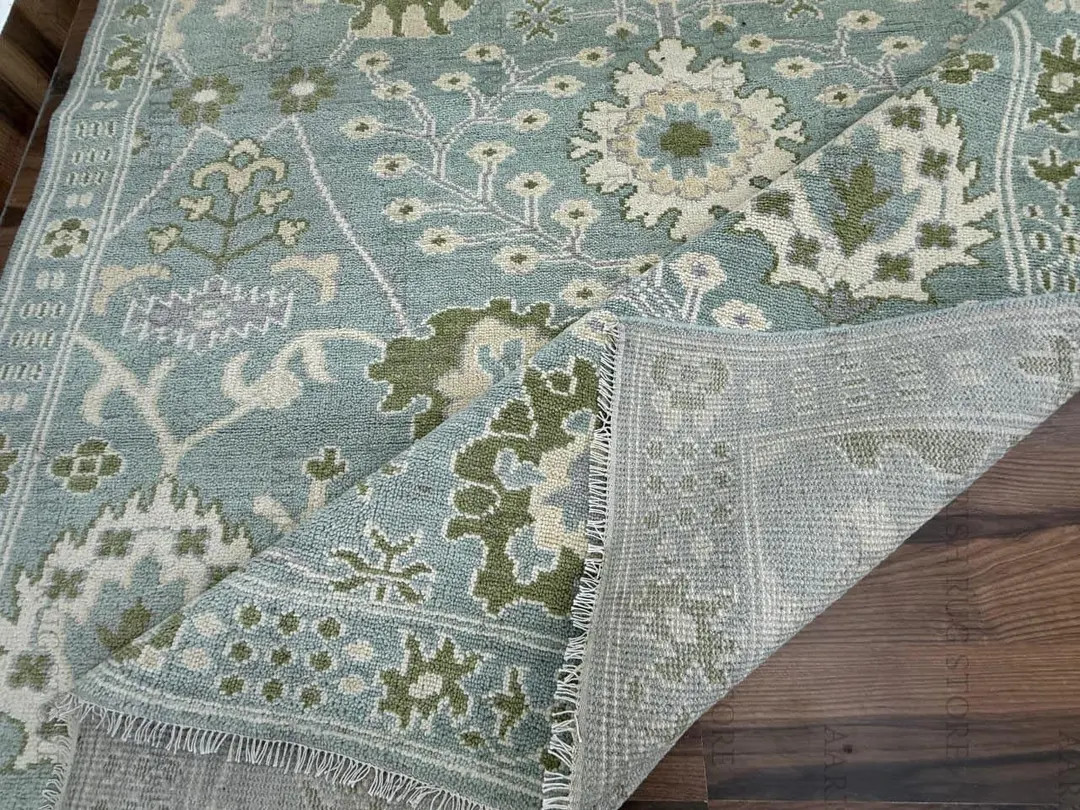 Hand Knotted Sage Green Oushak Rug Ivory Olive Wool Area Rug Vintage Turkish Oriental Handmade Li... | Etsy (US)