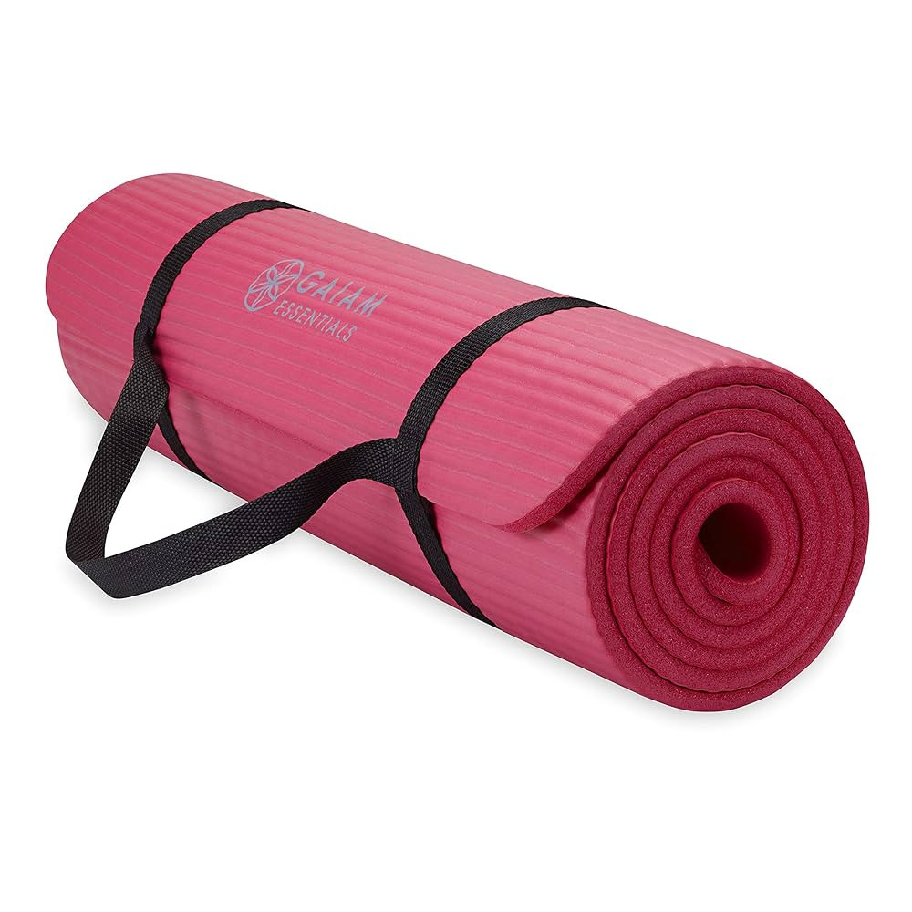Gaiam Essentials Thick Yoga Mat Fitness & Exercise Mat with Easy-Cinch Yoga Mat Carrier Strap, 72... | Amazon (US)