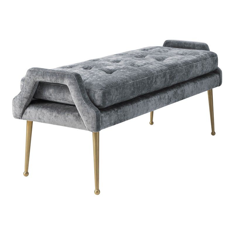 TOV Furniture Eileen 20.3"H Velvet/Stainless Steel Bench in Gray/Gold | Cymax