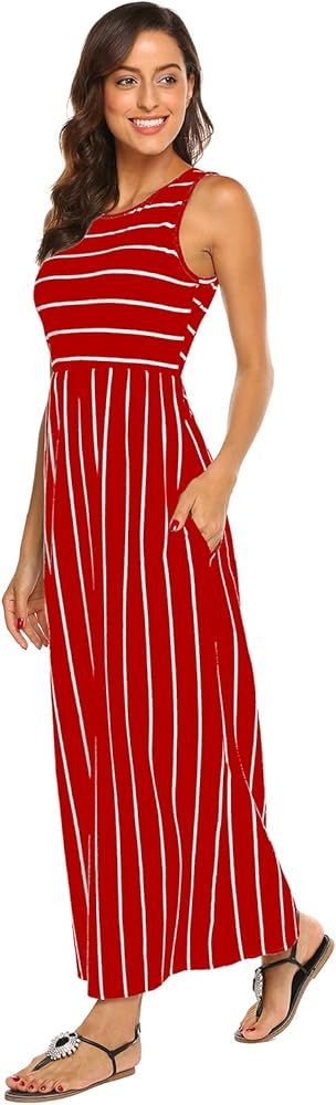 Women's Summer Sleeveless Striped Flowy Casual Long Maxi Dress with Pockets | Amazon (US)
