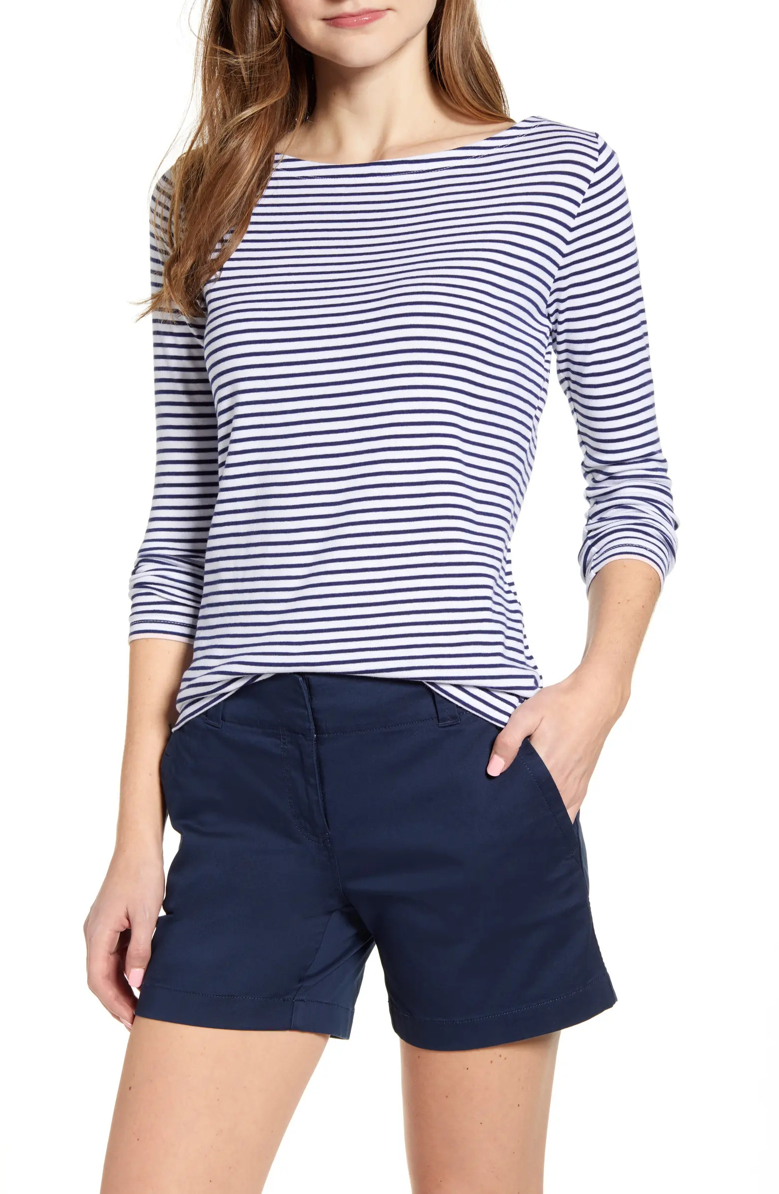Stripe Simple Boatneck Cotton Blend Top | Nordstrom
