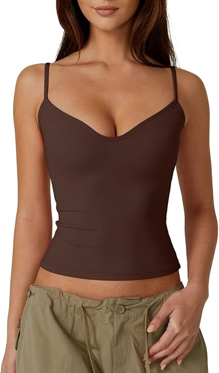 QINSEN Women's Sweetheart Neck Spaghetti Strap Slim Fit Crop Cami Top Soft Bodycon Sleeveless Tan... | Amazon (US)