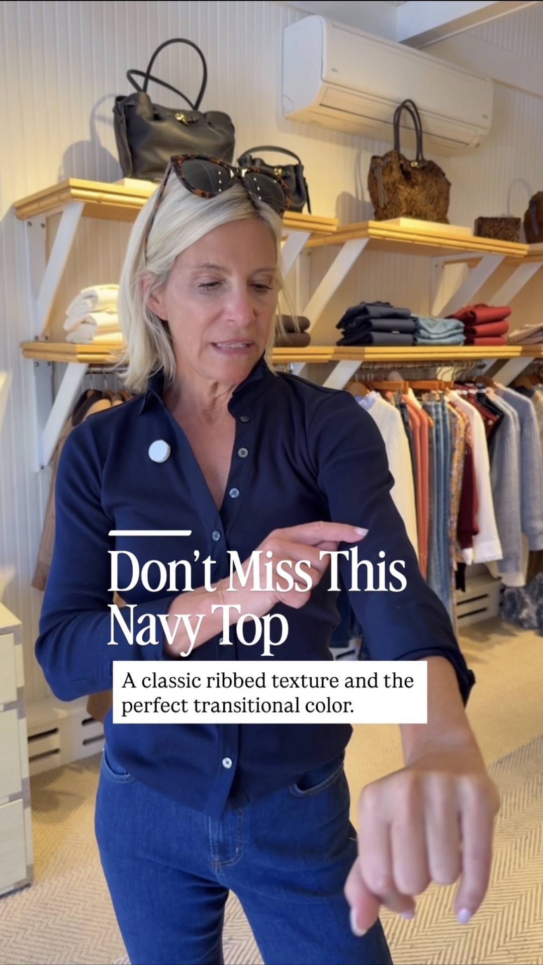 This navy ribbed top is perfect for right now! Wear it with white jeans for the end of summer, then switch to dark denim for early fall, it’s such an easy transitional piece.

👩‍💻 LTK PRO TIPS
❤️ Heart = Support my posts ;-)
🔖 Save = Get sale & restock alerts for the things you love!
📋 Lists = Keep favorites organized (List ideas: Christmas, Birthdays, and Vacations!)
📲 Share = Send lists and products to a friend (or your daughters like me).
💬 Comment = Ask me anything, and I’ll answer. ;-)