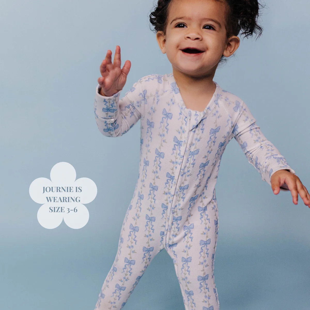 Baby Bamboo Romper Blue Floral Bow | Soft Infant Outfit | Staykation