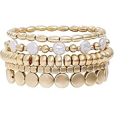 Gold Plated Beaded Bracelets for Women Trendy, 14K Gold Plated Stack Cross Pearl Gold Plated Bead... | Amazon (US)