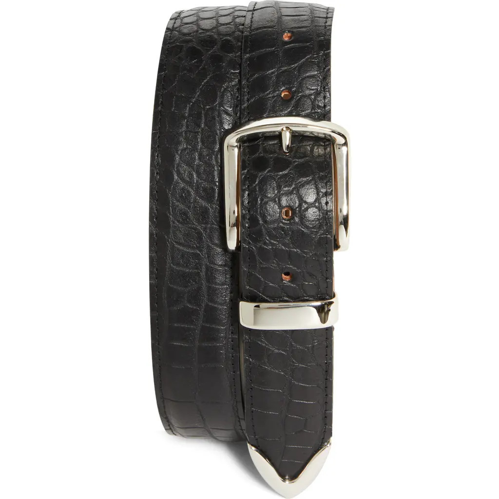 Noah Croc Embossed Metal Tip Leather Belt in Black at Nordstrom, Size 34 | Nordstrom