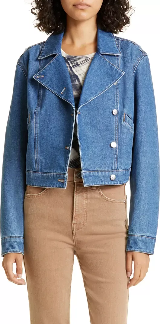 Veronica Beard Raina Short-sleeved Denim Jacket in Blue