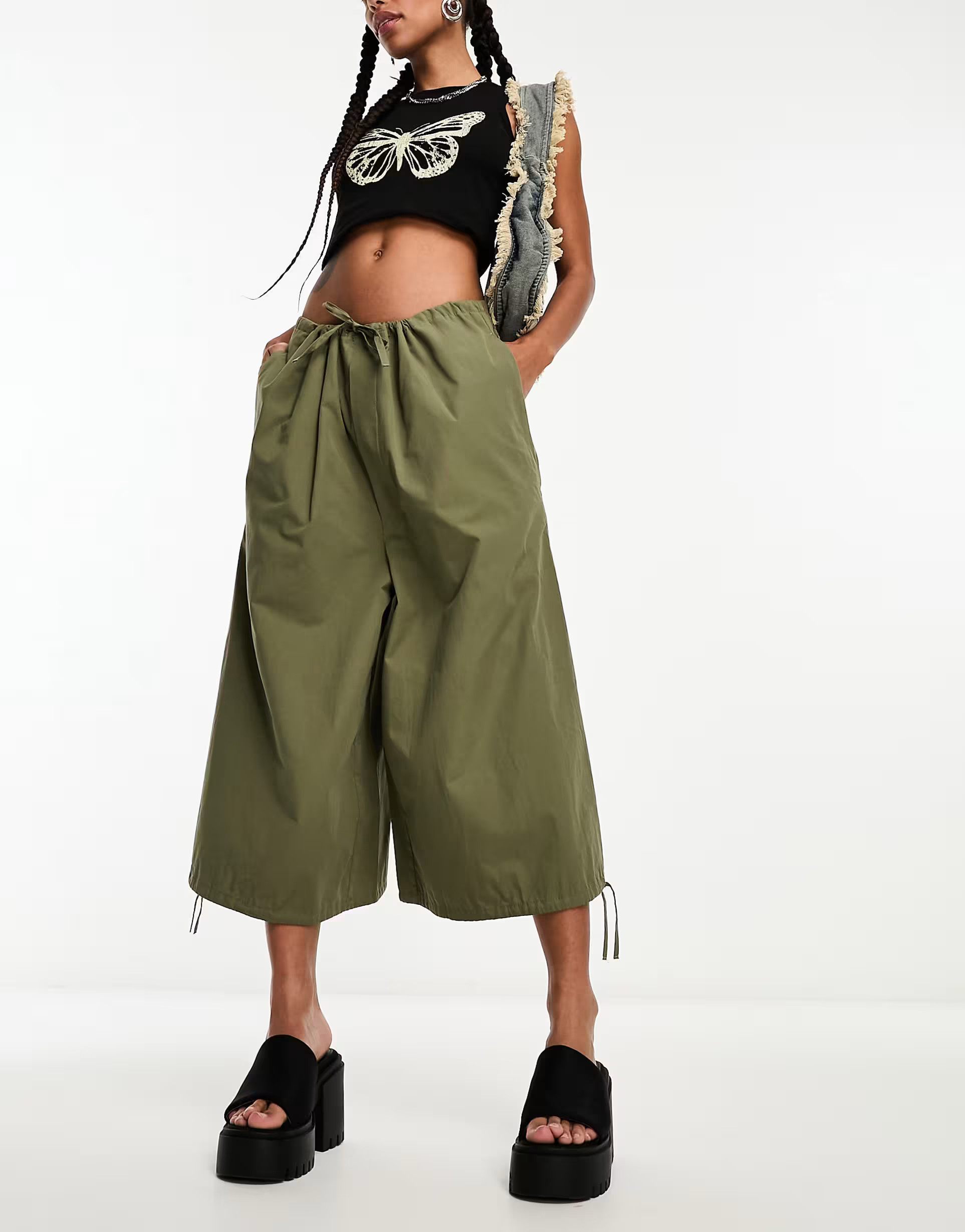 COLLUSION 3/4 length parachute pants in khaki | ASOS (Global)