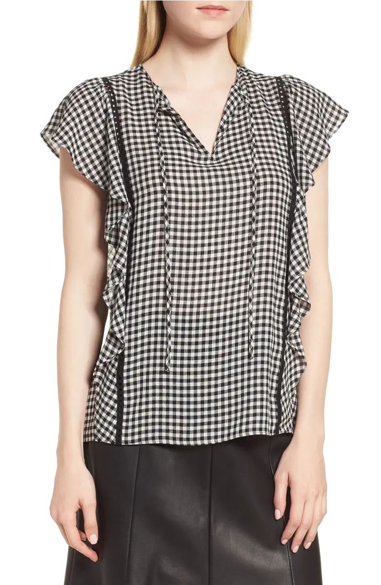 Nordstrom Signature Gingham Flutter Sleeve Blouse | Nordstrom