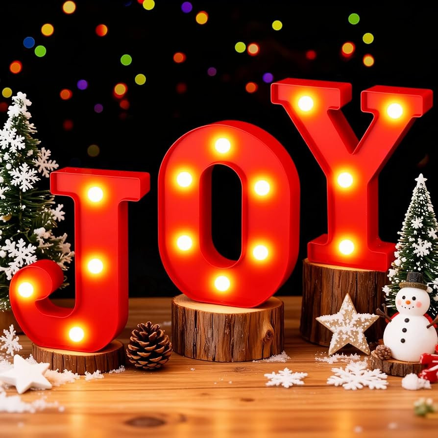 JOY Christmas Light Up Letter Table Decorations, LED Marquee Lights Sign for Indoor Outdoor Home ... | Amazon (US)