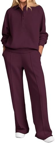 PRETTYGARDEN Women Fall 2 Piece Outfits Sweatsuits Quarter Button Long Sleeve Sweatshirt Wide Leg... | Amazon (US)