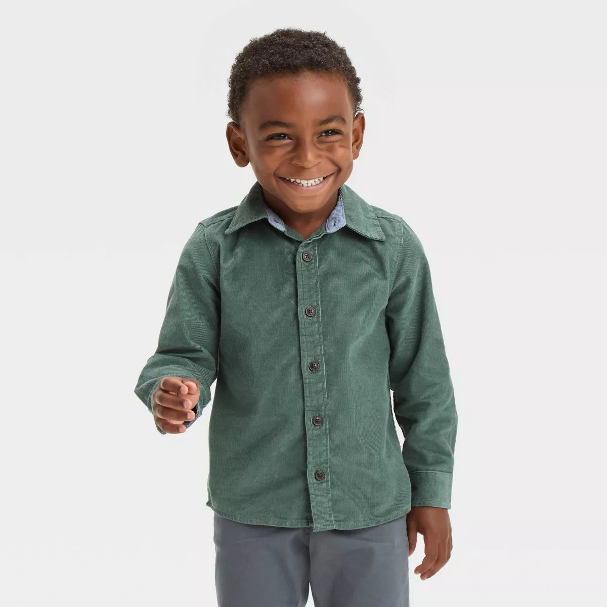 OshKosh B'gosh Toddler Boys' Woven Corduroy Long Sleeve Button Down Shirt - Olive Green | Target