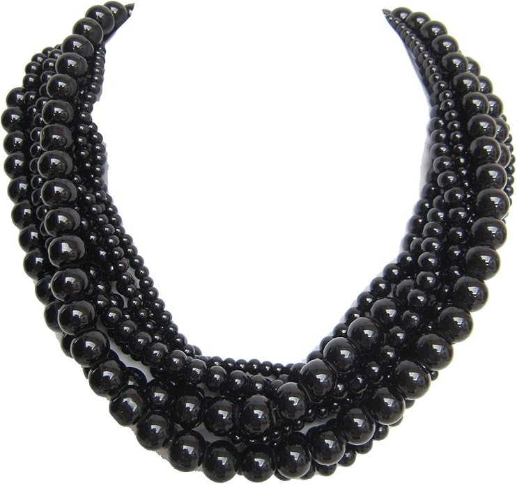 Women Statement Necklace Black Beaded Necklace Multi Strand Necklace for Her Bridesmaid Jewelry C... | Amazon (US)