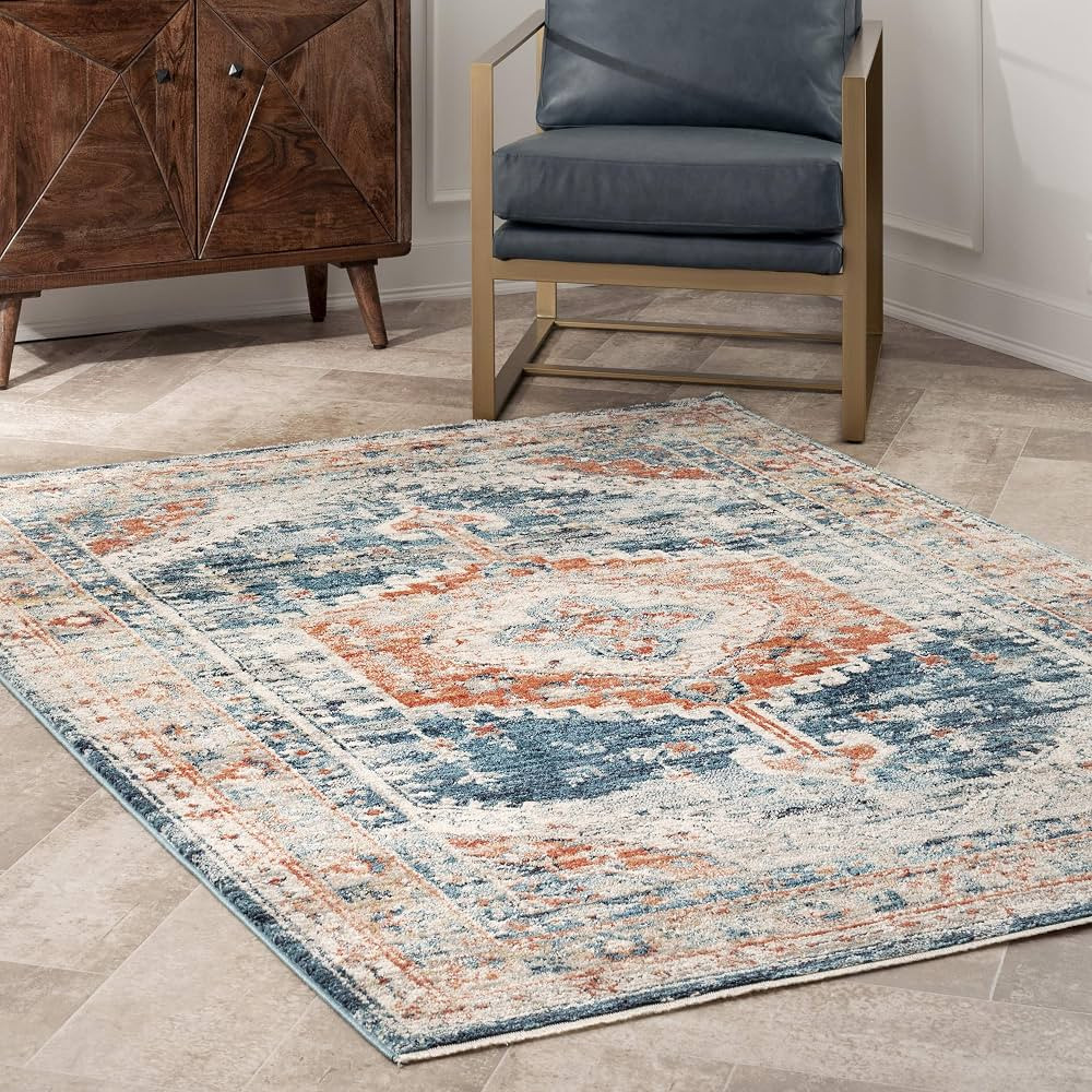nuLOOM Harley Faded Medallion Area Rug, 5x7, Blue | Amazon (US)