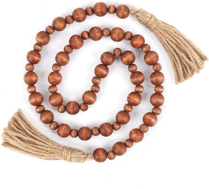 Yagoo Wood Bead Garland with Tassels, Farmhouse Rustic Decor Prayer Beads Boho Tassel Garland Dec... | Amazon (US)