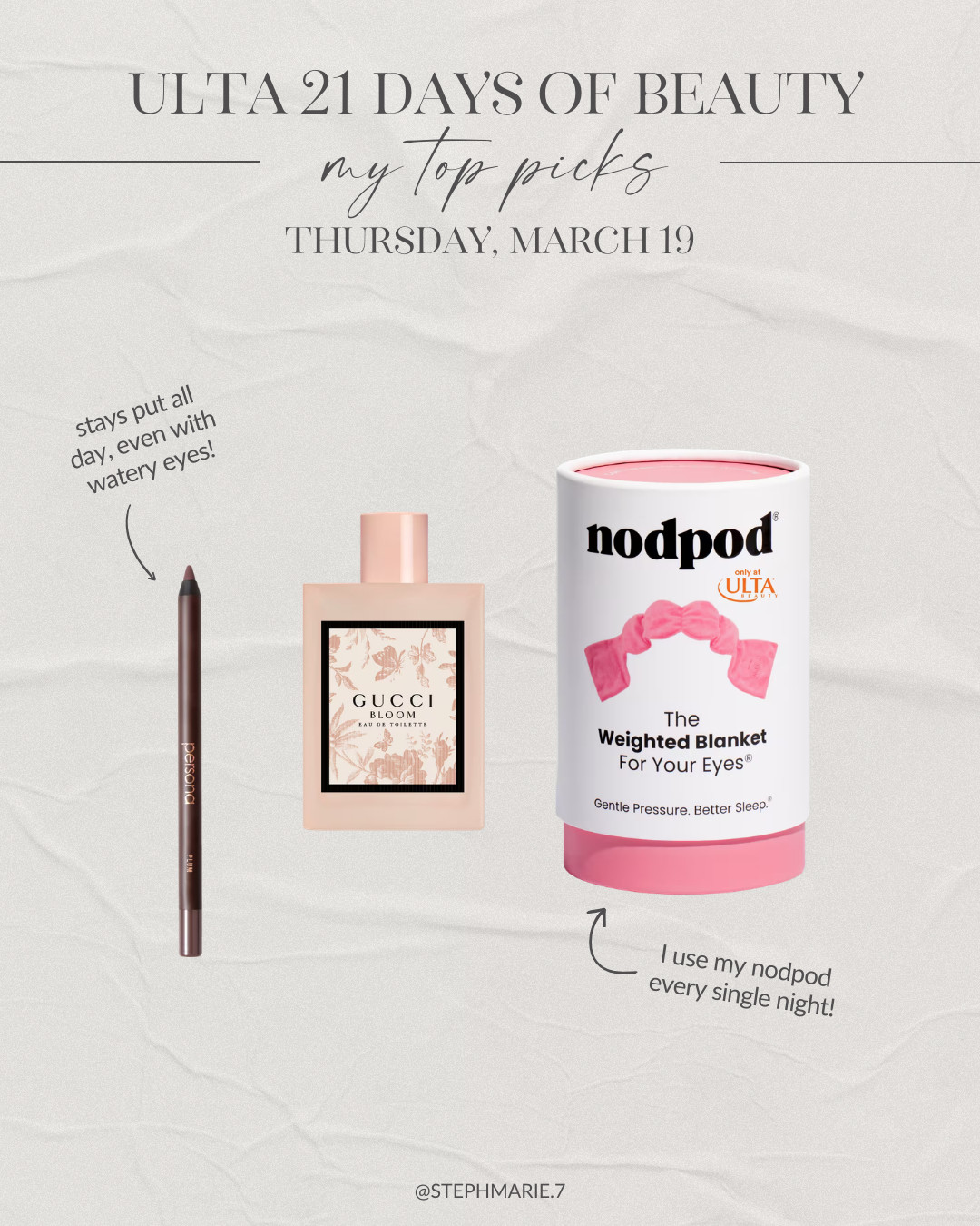 ULTA 21 DAYS OF BEAUTY ✨

Today's top picks include an eyeliner that stays put, even on watery eyes, my favorite weighted blanket for your eyes, and a floral scent for spring!  

 #LTKSaleAlert #LTKBeauty