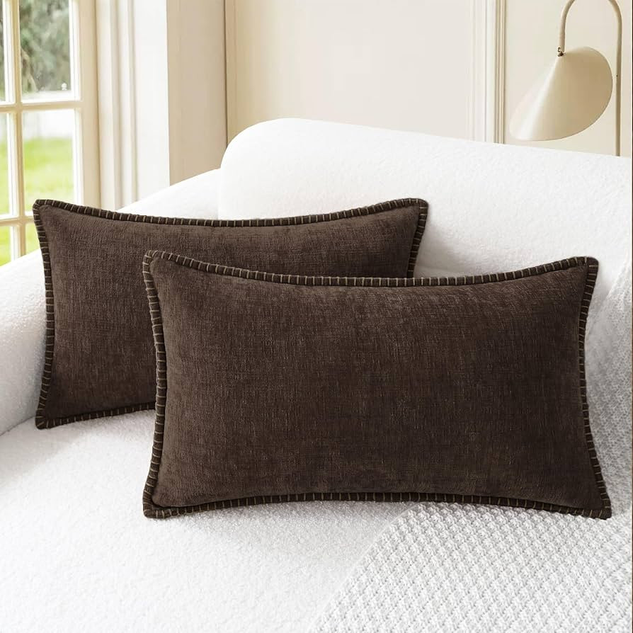 CaliTime Throw Pillow Covers Decorative 12 X 20 Inches Pack of 2 Cotton Thread Stitching Edges So... | Amazon (US)