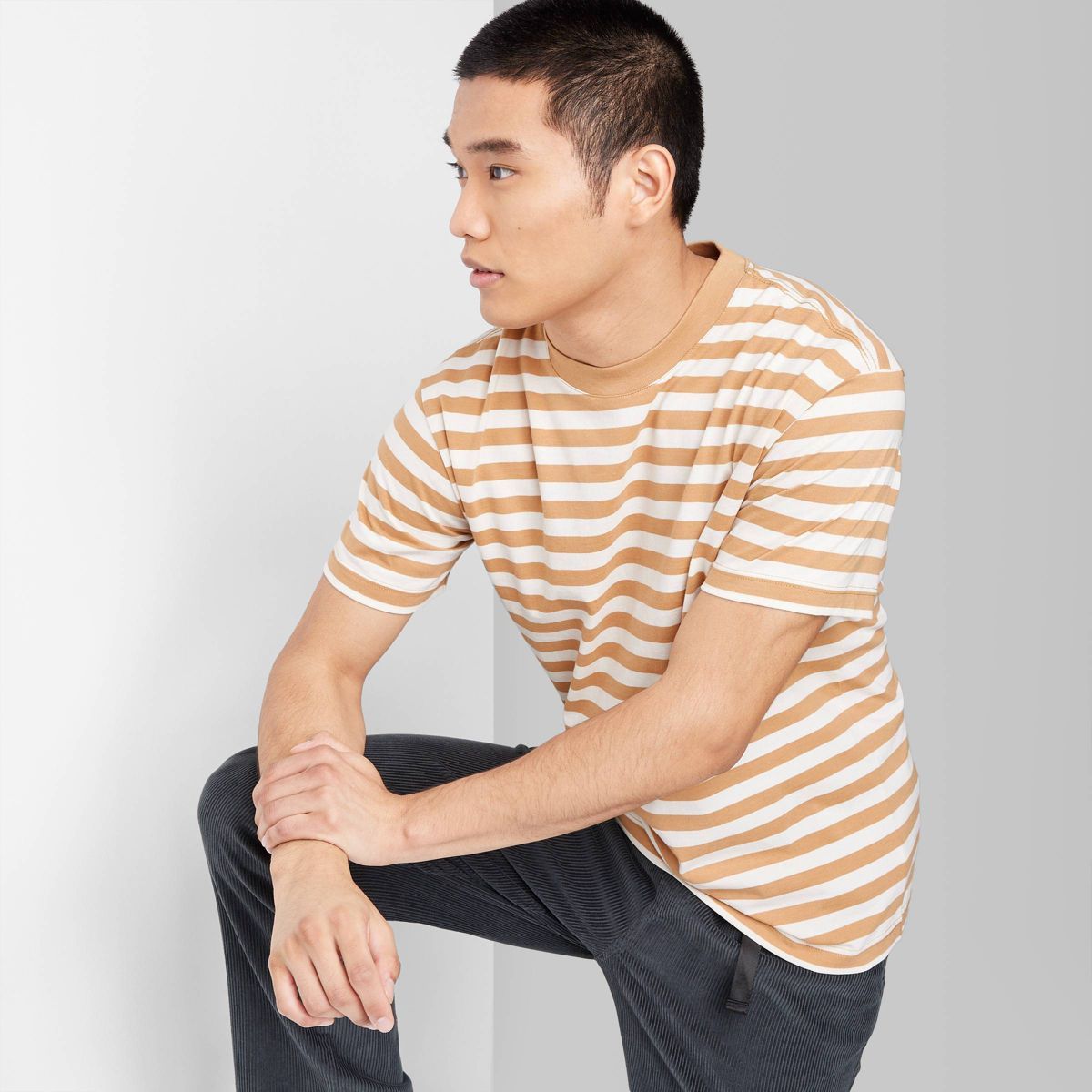 Men's Striped Short Sleeve Crewneck T-Shirt - Original Use™ Tan | Target