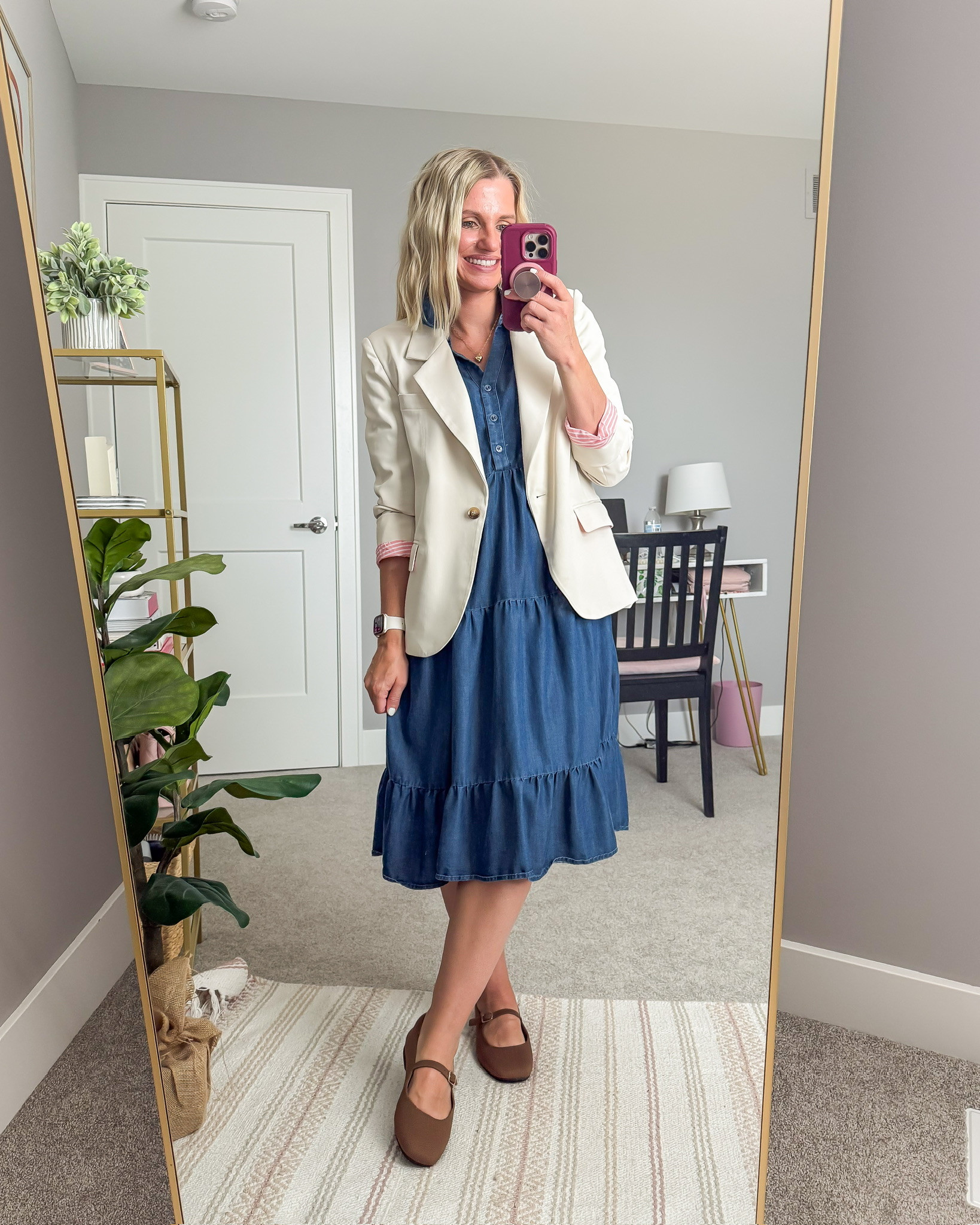 Teacher outfit idea: blazer with denim dress. 

 #LTKootd #LTKSeasonal #LTKWorkwear
