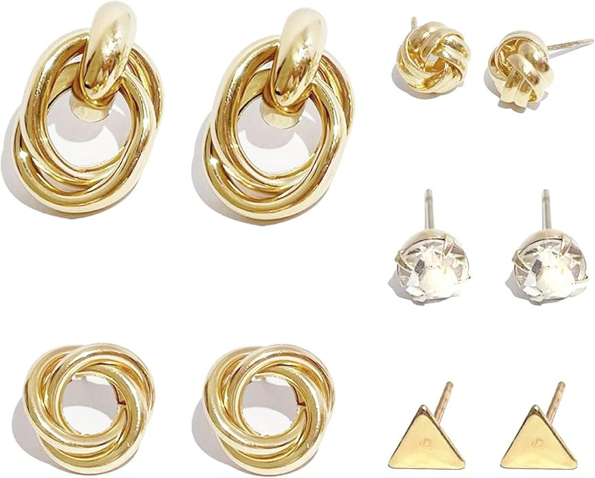 Gold Earrings for Women Trendy Gold Hoop Clip on Stud Pearl Earrings Dangle Chain Jewelry Hypoall... | Amazon (US)