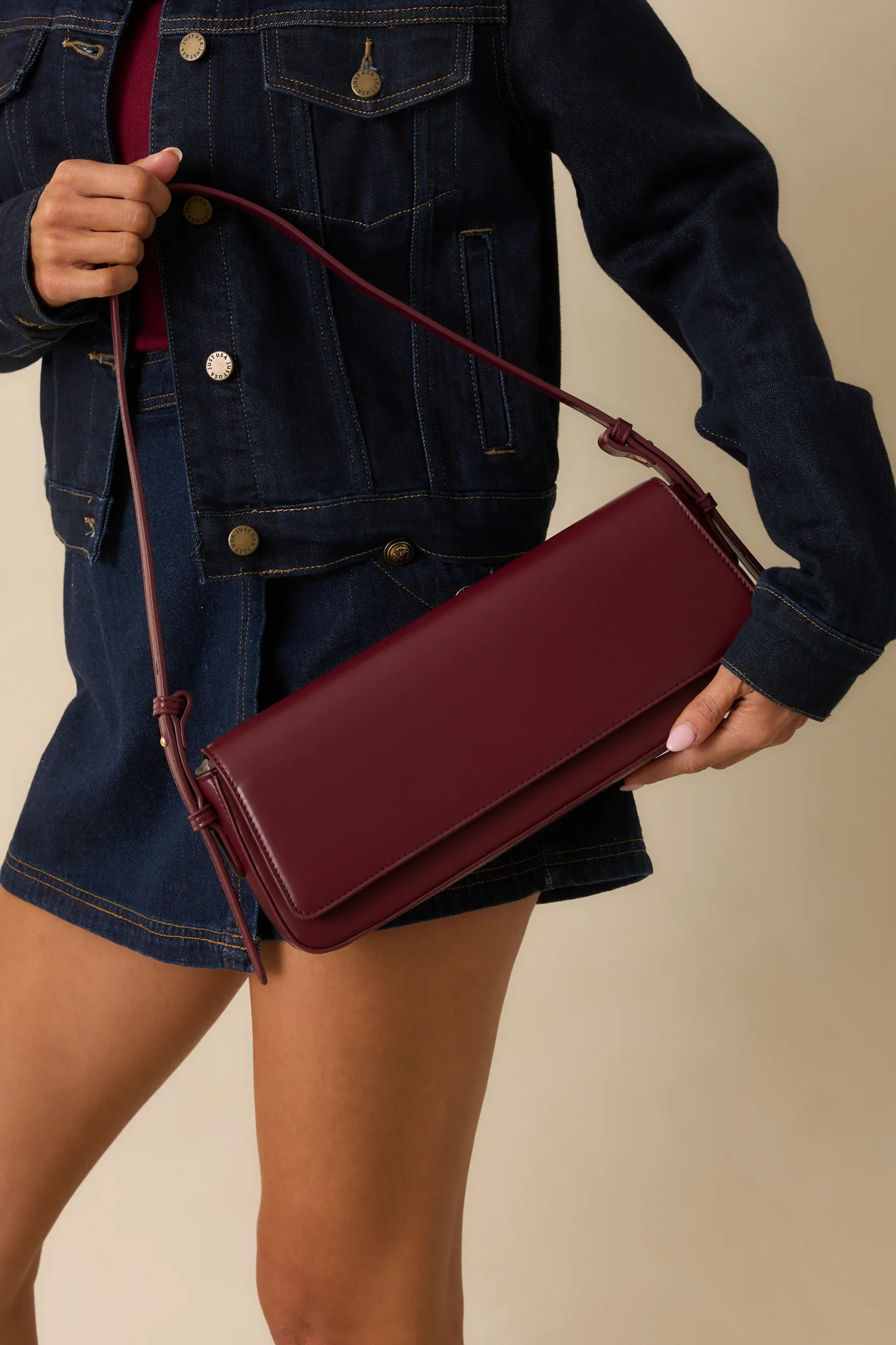 Don’t Doubt Me Burgundy Faux Leather Baguette Handbag | Red Dress