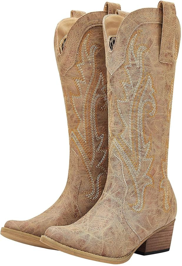 HISEA Rollda Cowboy Boots for Women, Cowgirl Boots, Comfortable Western Boots with Pointed Toe St... | Amazon (US)