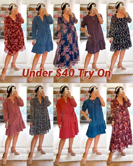 #ad Hooray for fabulous new fall @walmart dresses that are all under $40! Many of these super cute styles come in additional prints and colors too. Size small shown in all except M in the maxi dresses. Head to our new @walmartfashion reel for a try on of all these new dresses! 

#walmartpartner #walmart #walmartfashion 

#LTKsalealert #LTKstyletip