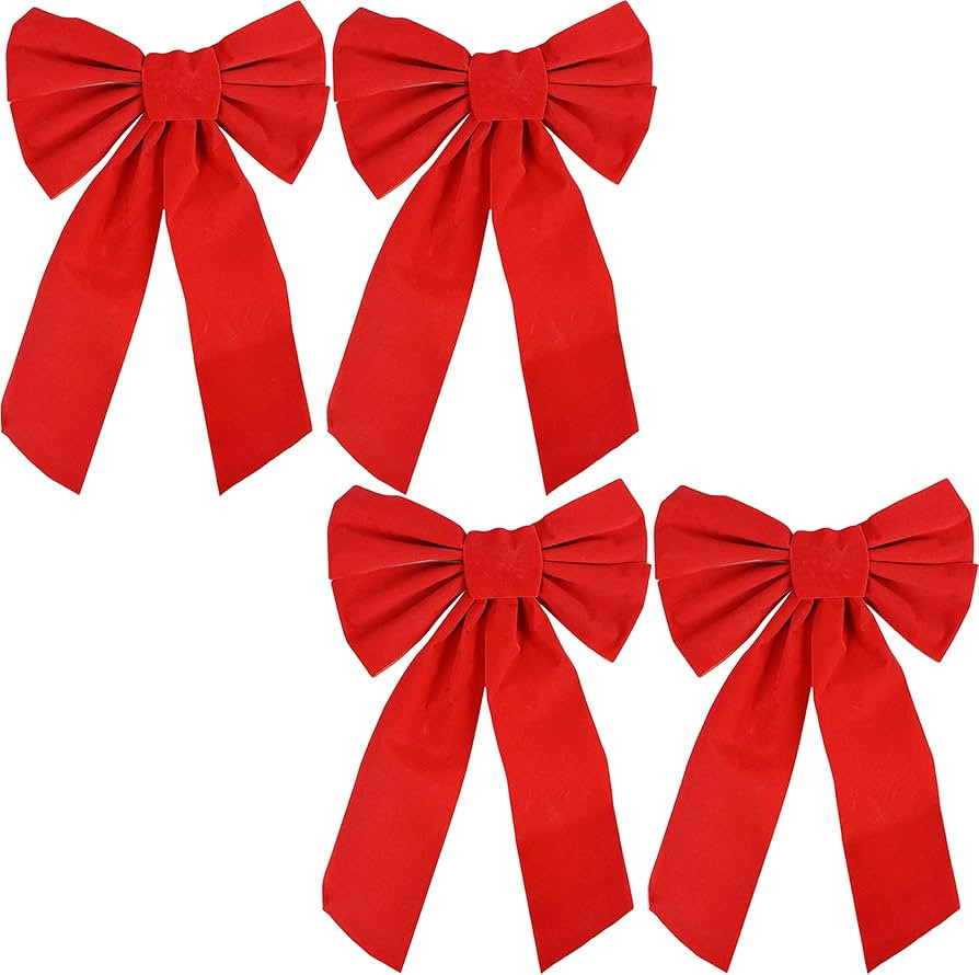 Red Velvet Christmas Bow 9-inch X 16-inch 4 Pack of Holiday Bows | Amazon (US)