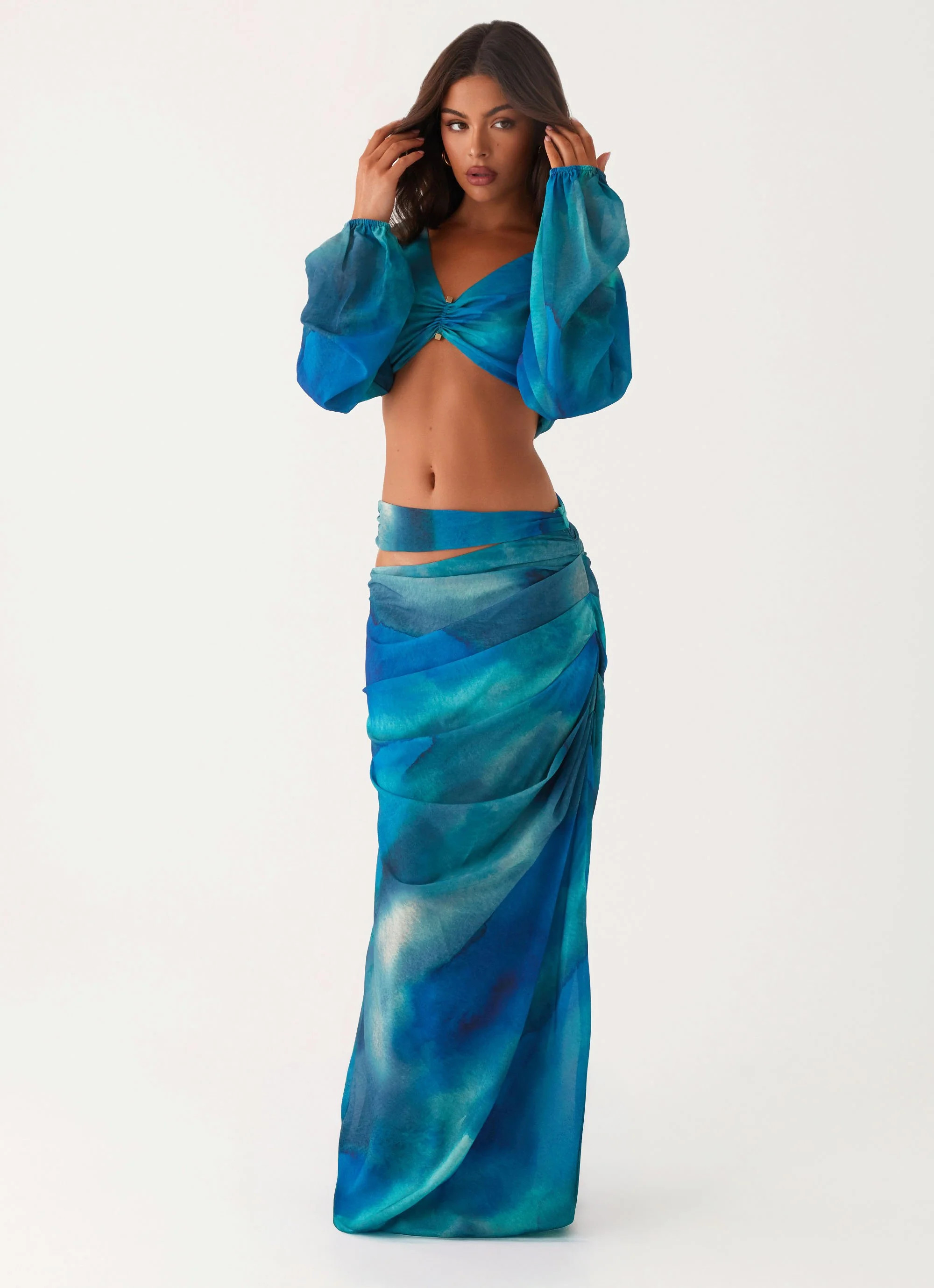 Austin Cut Out Maxi Skirt - Blue Tie Dye | Peppermayo (Global)