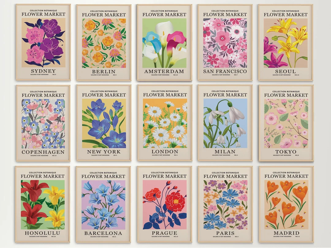 Flower Market Print Set of 15, Flower Market Poster, Maximalist Decor, Gallery Wall Set, Botanica... | Etsy (US)