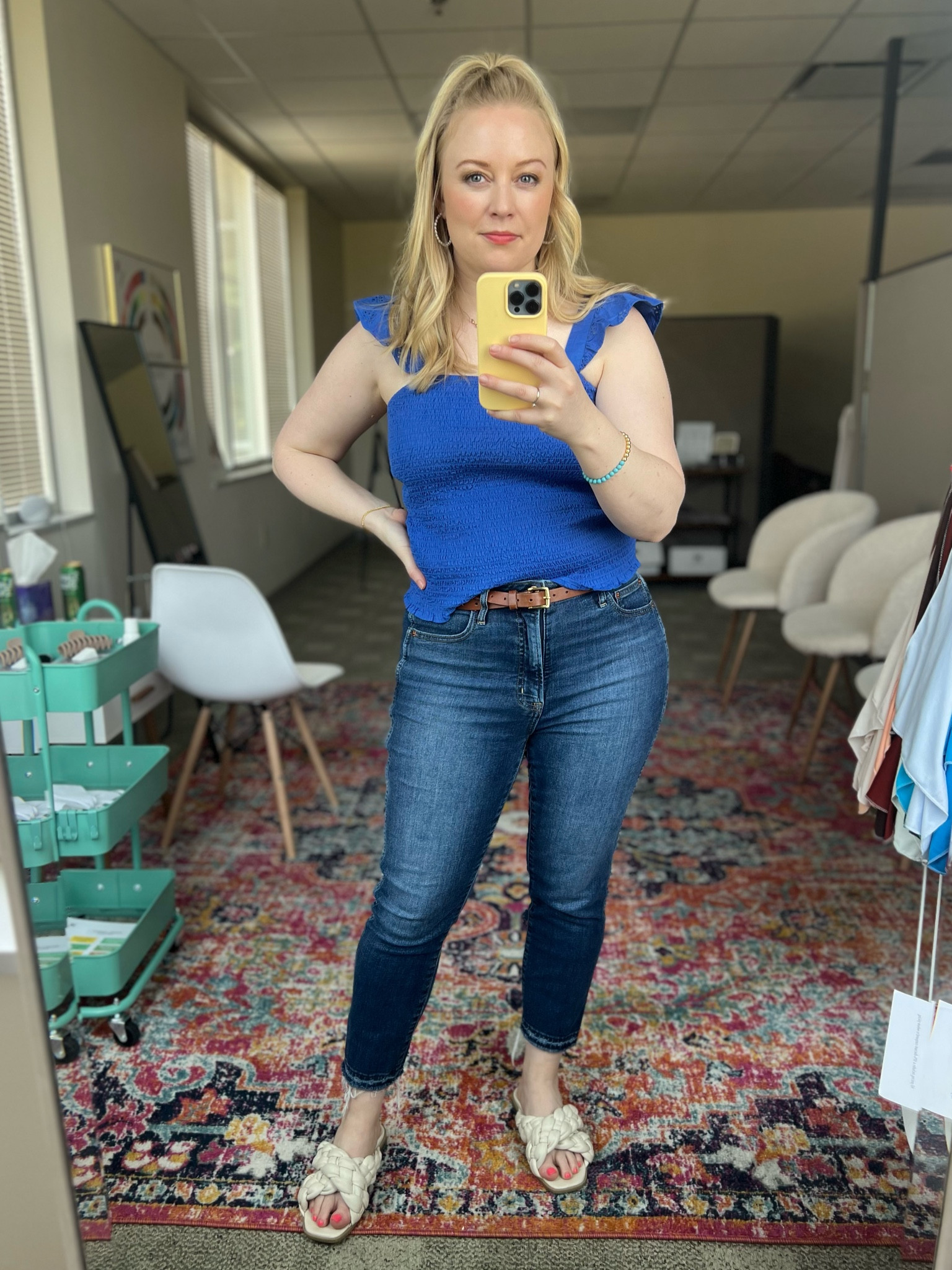 Love this smocked ruffled old navy top. It works for #hocsummer #hocwinter and #hocspring. It also comes in a coral, red and red pattern best for springs and autumns  