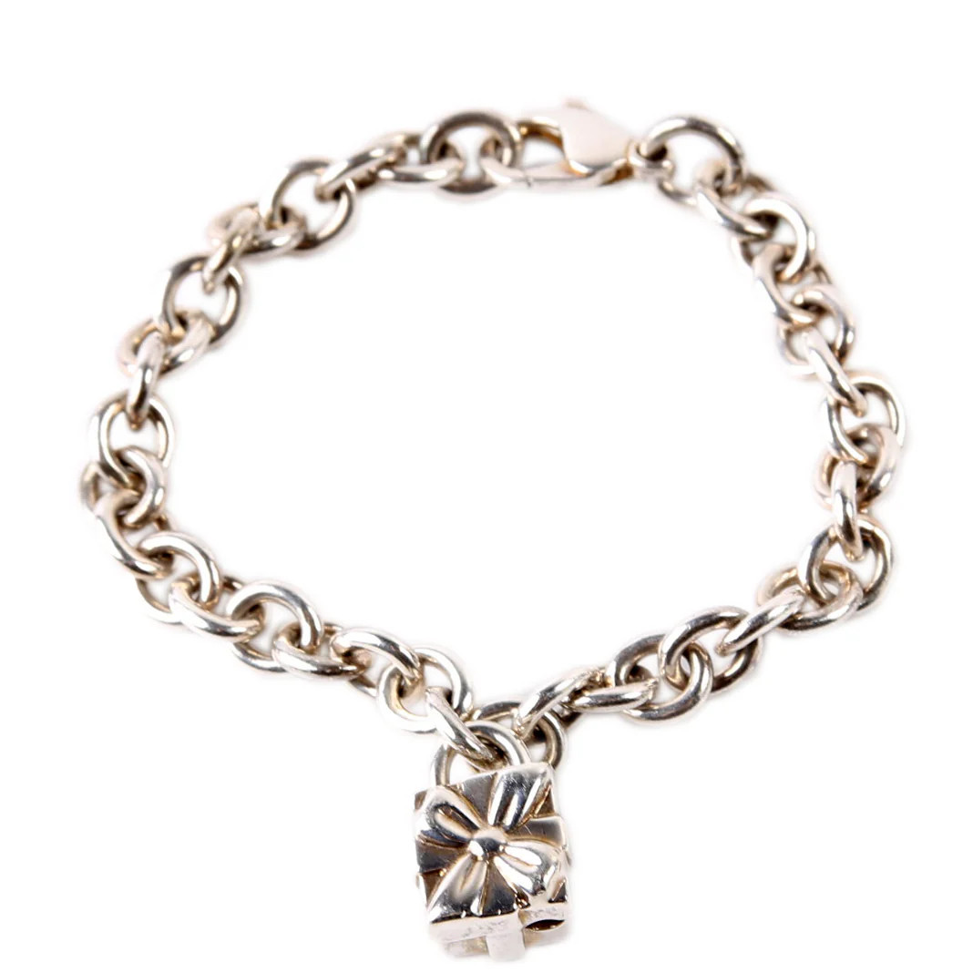 Link Chain With Present Lock Charm Bracelet 925 | Keeks Designer Handbags