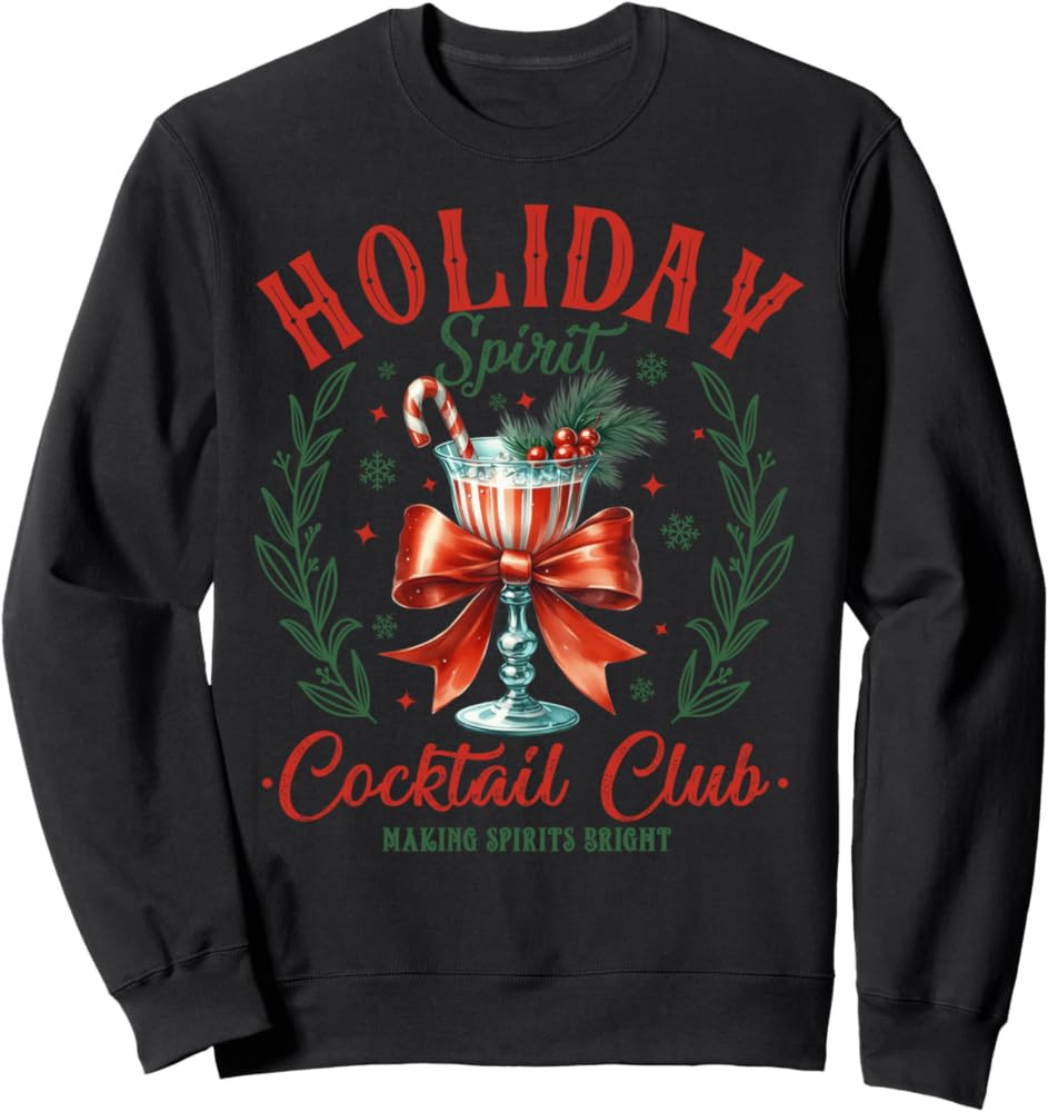 Coquette Bow Holiday Spirit Cocktail Club Christmas Party Sweatshirt | Amazon (US)