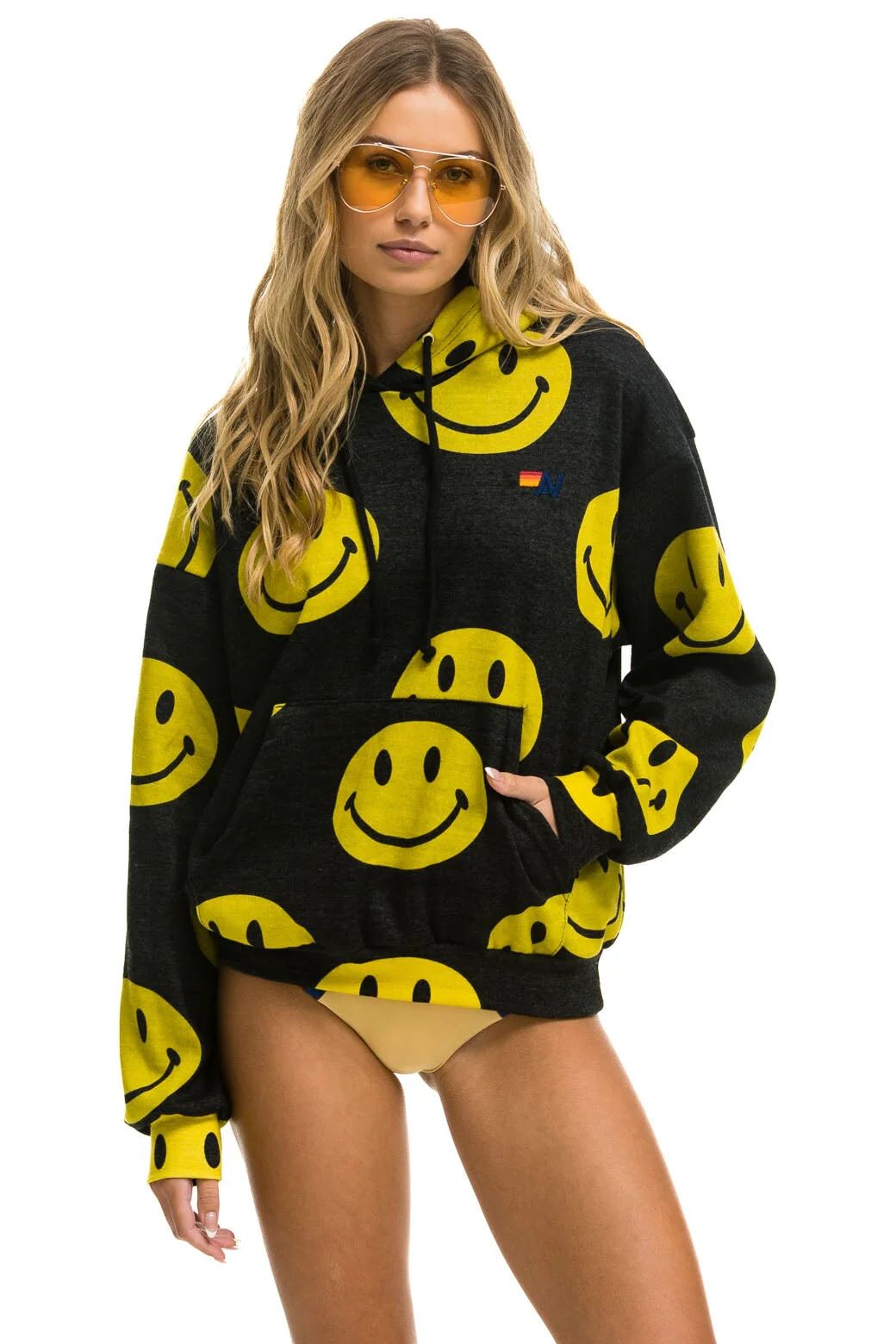 SMILEY REPEAT RELAXED PULLOVER HOODIE - BLACK | Aviator Nation