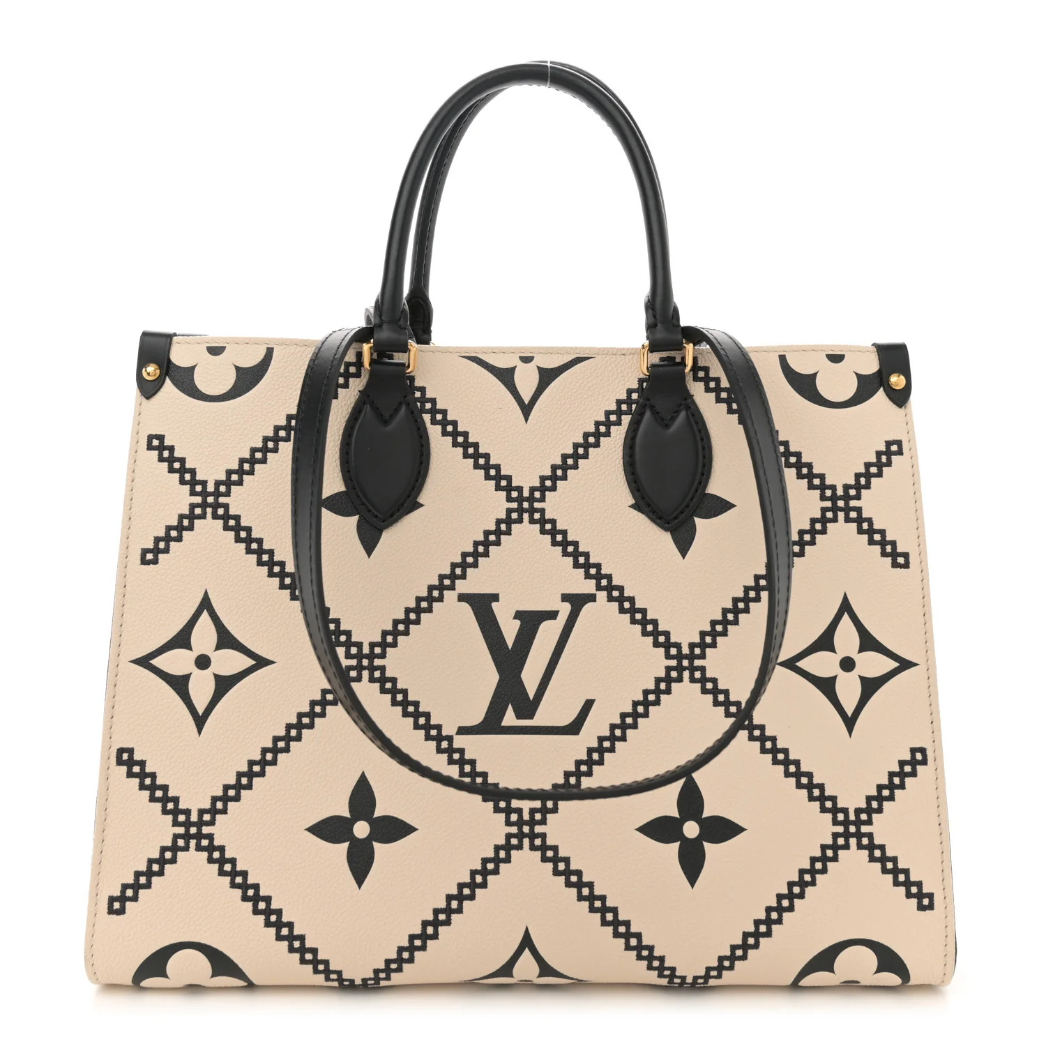 Empreinte Monogram Giant Broderies Onthego MM Cream Black | FASHIONPHILE (US)