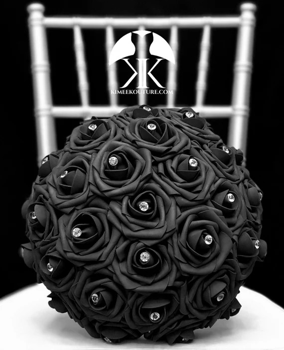 BLACK Flower Ball With RHINESTONE GEMS. Black Wedding - Etsy Canada | Etsy (CAD)