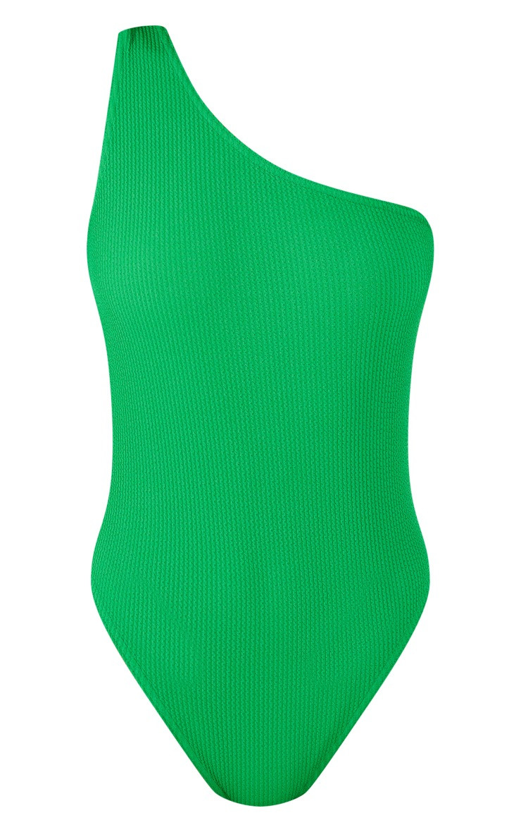 Green Crinkle One Shoulder Swimsuit | PrettyLittleThing US