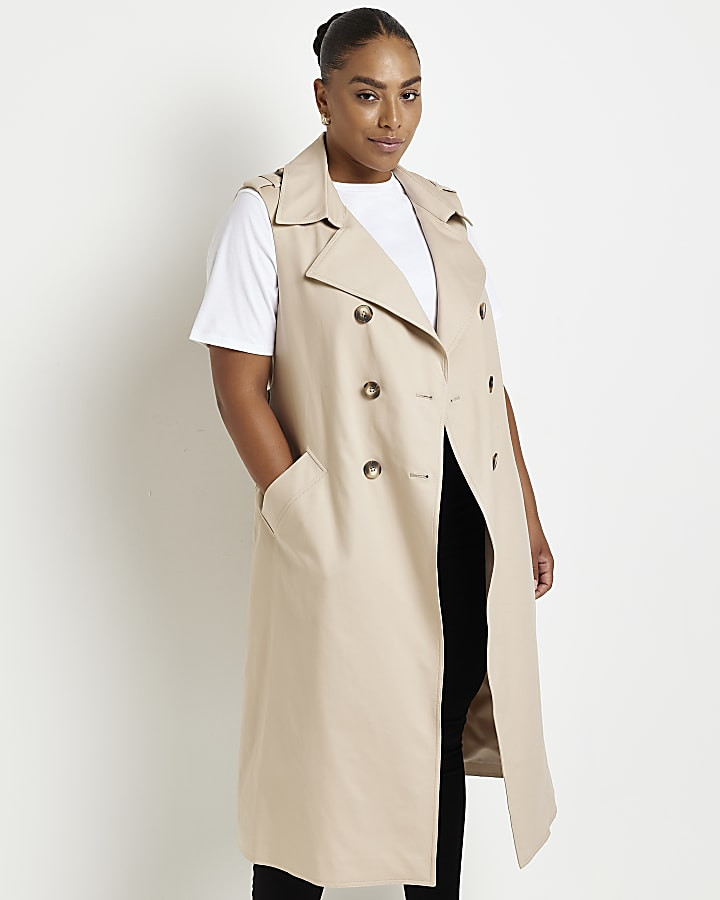 Plus beige sleeveless longline trench coat | River Island (UK & IE)