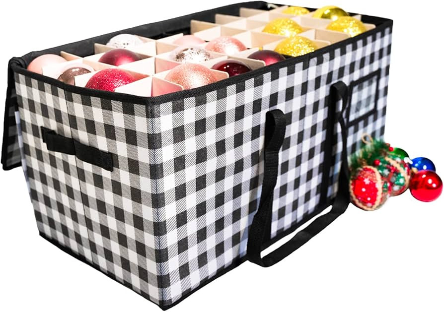 Christmas Ornament Storage Box Hold 128 Christmas Balls Holiday Ornament Storage Organizer with Z... | Amazon (US)