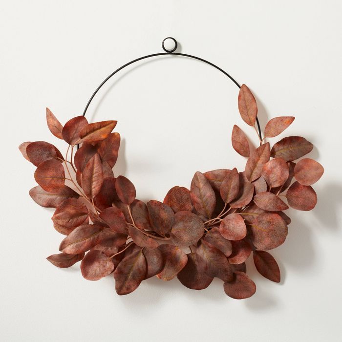 18&#34; Asymmetrical Faux Rusted Eucalyptus Wire Wreath - Hearth &#38; Hand&#8482; with Magnolia | Target