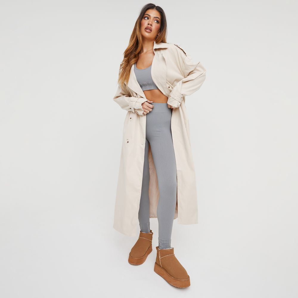 Tie Waist Trench Coat In Stone | EGO (UK)