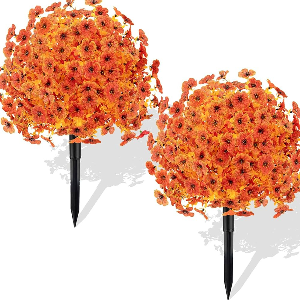 2 Pack Artificial Boxwood Topiary Ball Trees with Fall Mums Flowers 23" UV Resistant Fake Greener... | Amazon (US)