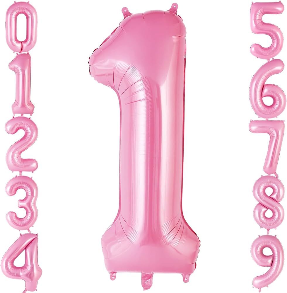 Pink Number 1 Balloon 40 Inch, Big Large Foil Helium Number Balloons, Jumbo Giant Mylar Number 1 ... | Amazon (US)