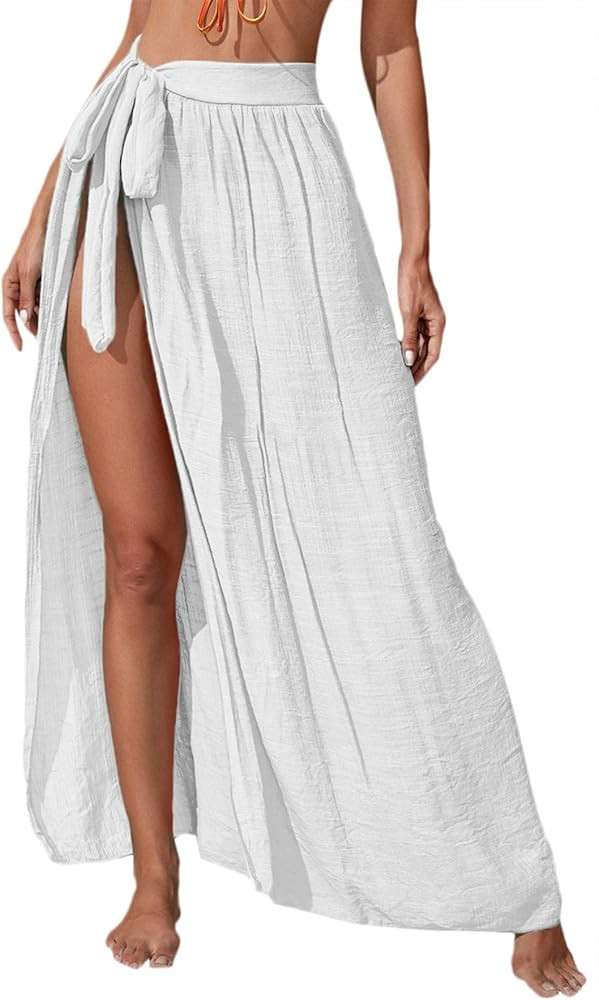 SheIn Women's Beach Sarong Swimsuit Cover Up Tie Waist Split Wrap Maxi Skirt | Amazon (US)