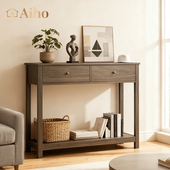 Aiho Console Table 39" with Drawers, Wood Entryway Table Hallway Table with Open Storage, Sofa Ta... | Walmart (US)